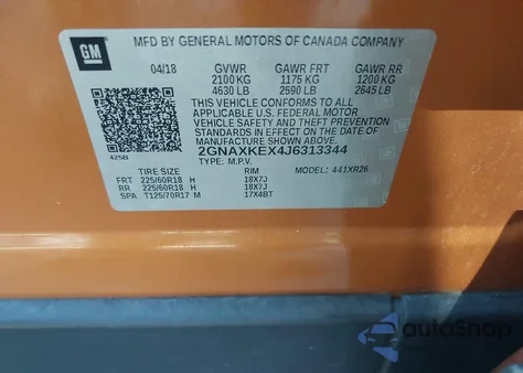 2018 Chevrolet Equinox Lt from USA, damaged, VIN 2GNAXKEX4J6313344